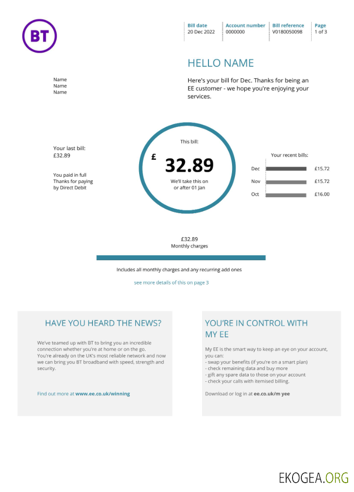United Kingdom bt utility bill version 1 (2) template